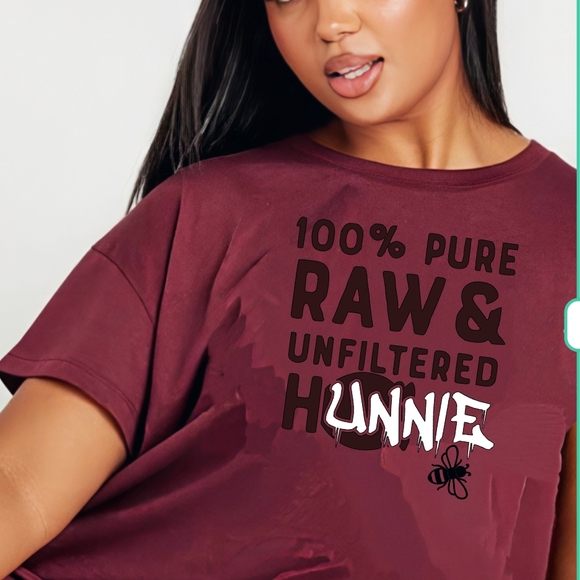 Maroon 100% Raw Hunnie Graphic Tee with Bold Text - Picture 1 of 2